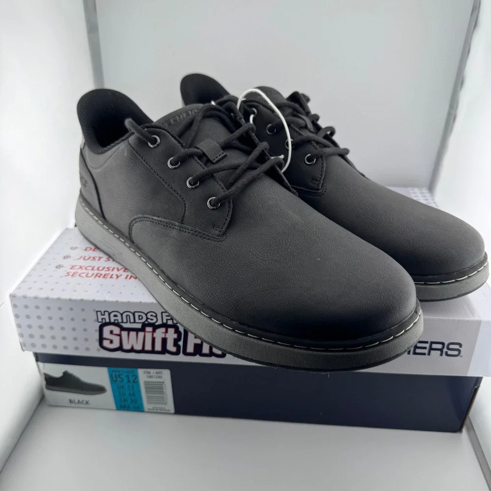 Skechers Swift Fit Mens Size 12 Black Hands Free Slip On Oxford Sneaker 182004